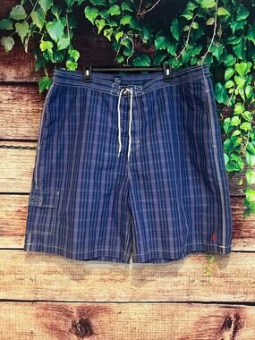 Polo Ralph Lauren Board Shorts Mesh Lining Blue Purple Plaid Men's 2XB 2X Big